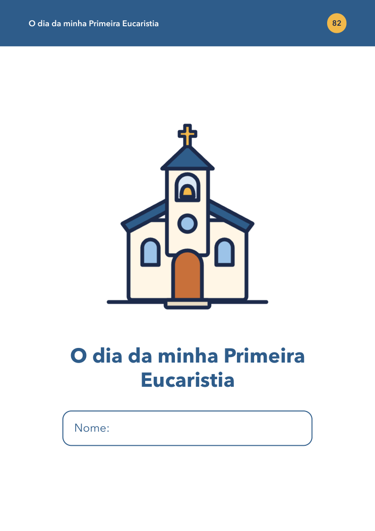 Capa da história O dia da minha Primeira Eucaristia, com campo para o nome